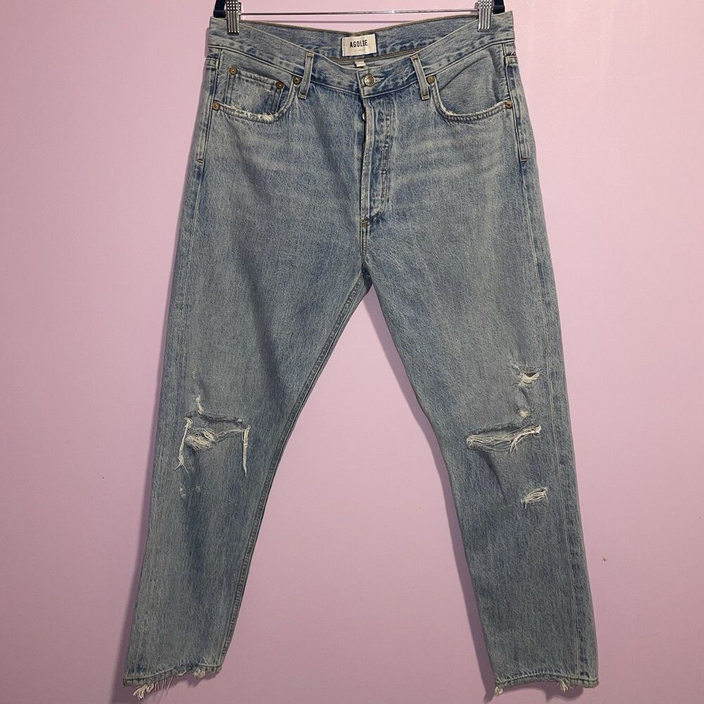 AGOLDE Jamie High Rise Classic Jeans Women Size 31 Distressed Light Wash